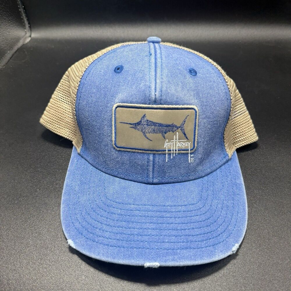 Guy Harvey Trucker Hat Men's One Size Snap Back Blue Distressed